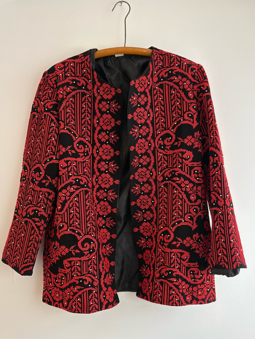 NWOT Jordanian/Palestinian red & black embroidered blazer w/ rhinestones, size L